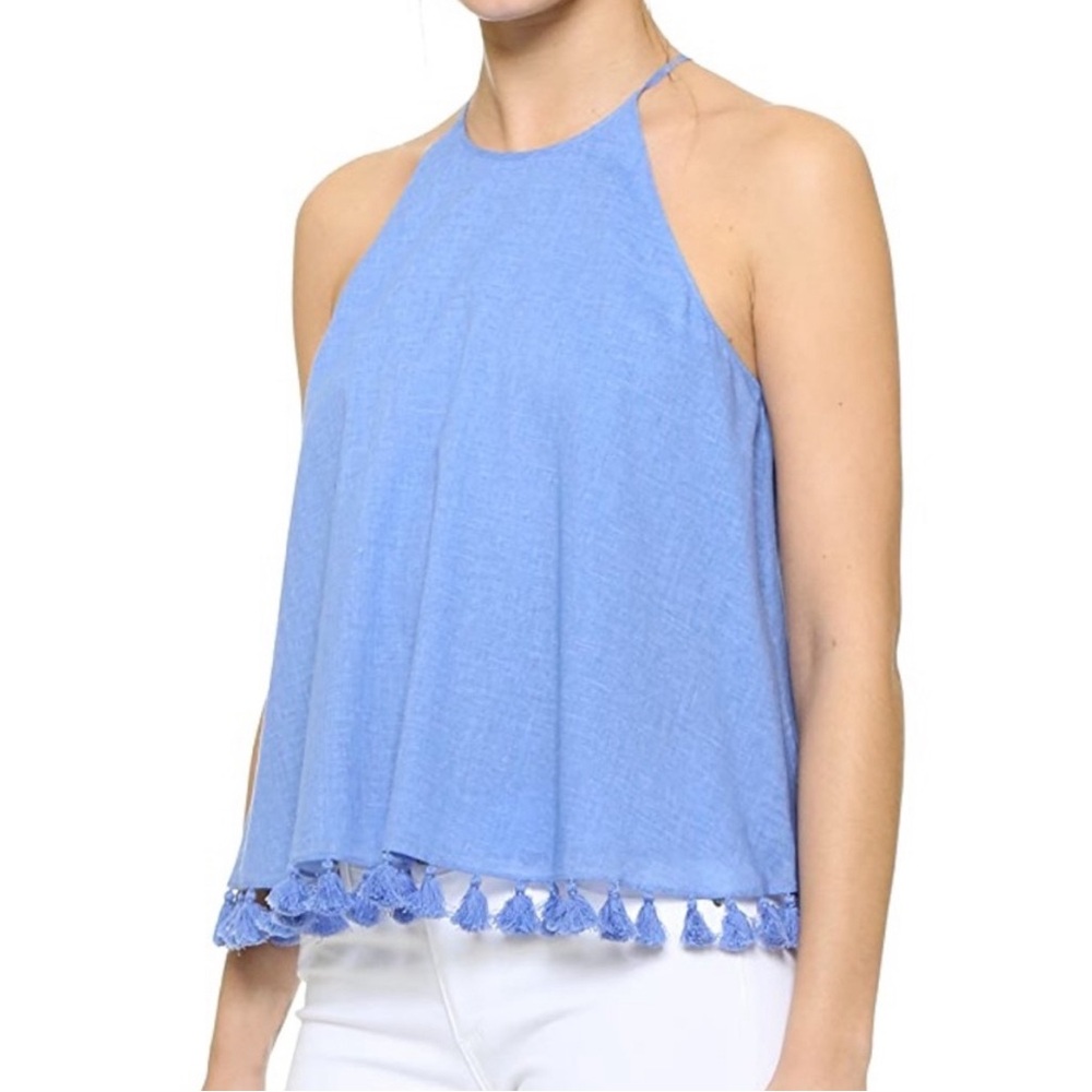 Tory Burch Blue Halter Top with Tassels
